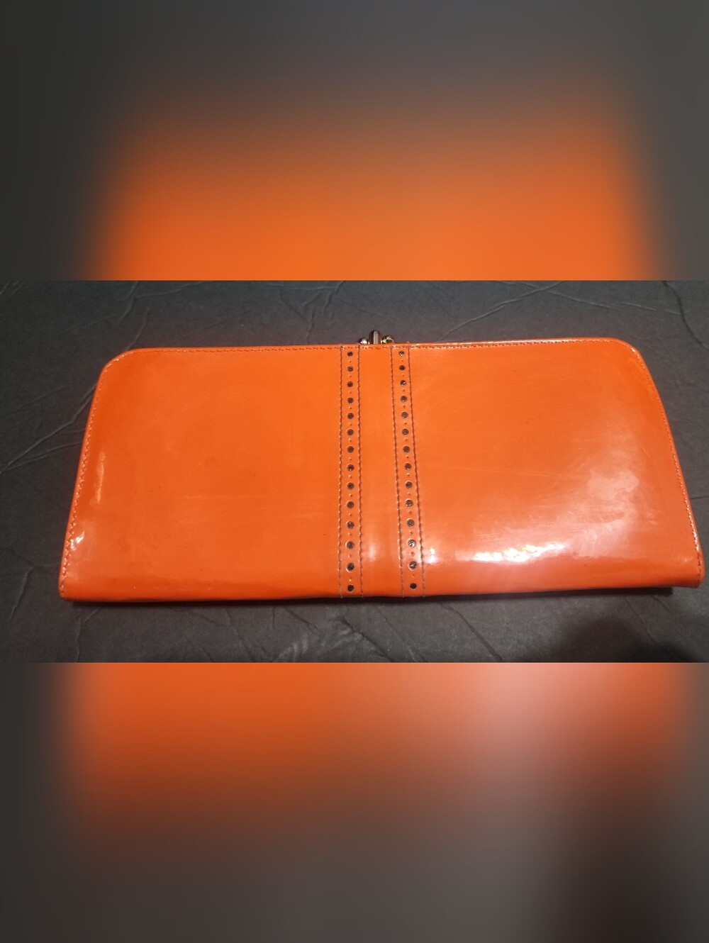 VINTAGE 1960S BARONET ORANGE VINYL CLUTCH WALLET NWOT Double Coin Sections